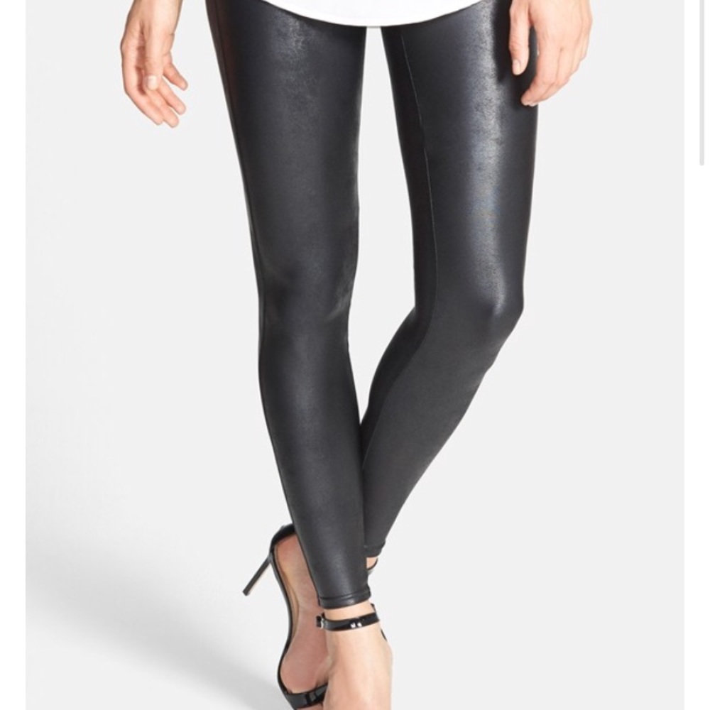 Black leather look Spanx Leggings L NWT